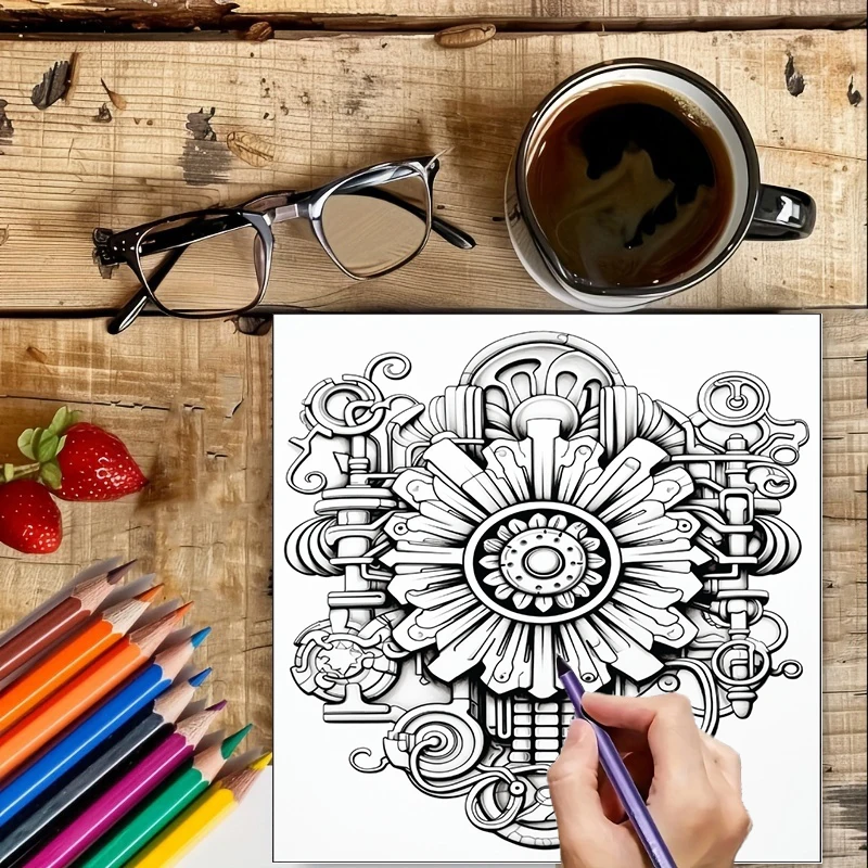 Coloring Book Steampunk Flower - Adult Coloring Book Stress Relief review and price